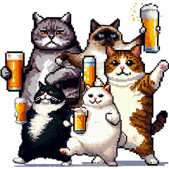 Pixel art drunk cats