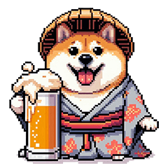 Pixel art drunk fat shiba dog