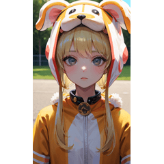 Blonde girl wearing a dog costume