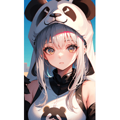 silver-haired girl wearing panda costume