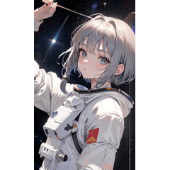 A silver-haired girl wearing a spacesuit