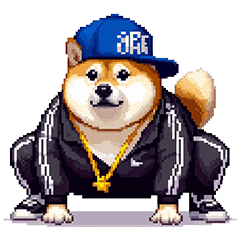 Pixel art rapper fat shiba dog