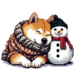 Pixel art winter fat shiba every year