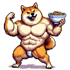 Pixel art macho fat shiba dog