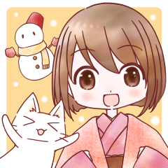 Kimono girl + cat (winter)