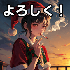 Santa Claus girl smoking a cigarette