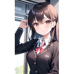 Beautiful school uniform riding train