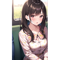 girl with floral pattern riding a train