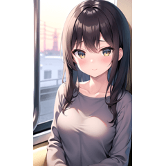 Beautiful long-sleeved girl riding train