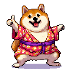 Pixel art japanese kimono fat shiba