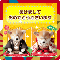 New Year's card of corgi [message]