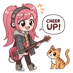 Pink Punk Bassist & Cat