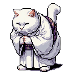 Pixel art white fat cat new year