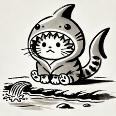 Tranquil Shark Cat - Sumi-e Serenity