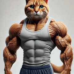 Muscular Cat Sticker Set: Workout Fun!