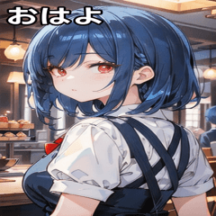 Cafe with blue-haired waitress girl