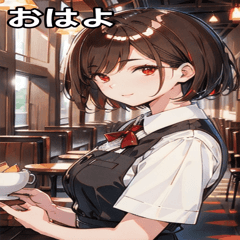 Cafe with brown-haired waitress girl