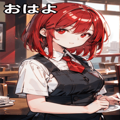 Cafe with red-haired waitress girl