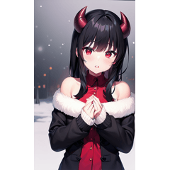 Cute black hair devil girl winter