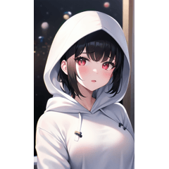 Cute black hair white hoodie girl winter