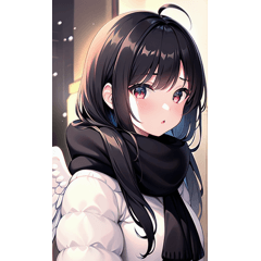 Cute black hair angel girl winter