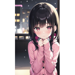 Cute black hair pink cardigan girl