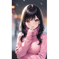 Cute black hair pink sweater girl winter