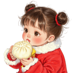 cute girl with meatballs and double buns