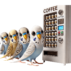 Budgies Queue for Vending Machine Fun 1