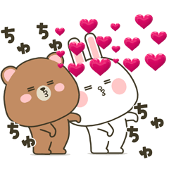 Chubby bear and rabbit conveying love