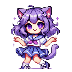 Pixel Cat High School Girl Stickers