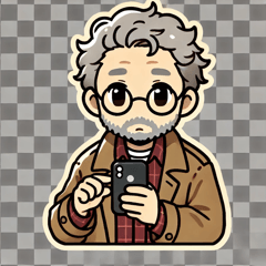 Elderly Man Operating Smartphone Sticker