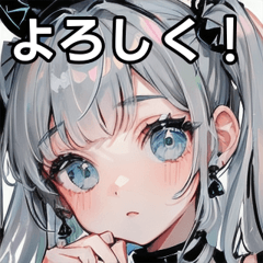 Silver hair girl face sticker