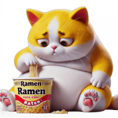 Cynical Cat, Eating Instant Noodles,