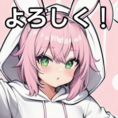 White hoodie girl with rabbit ears