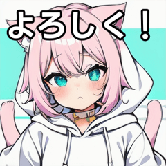 cat ears white hoodie girl