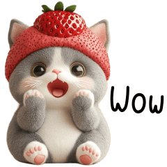 Grey Cat Strawberry Hat So Cute (EN)