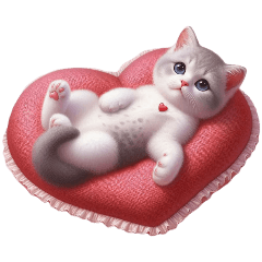 [For arrangement] Heart cushion and cat