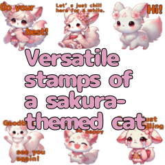 Versatile stamps of a sakura-themed cat