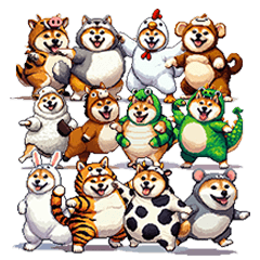 Pixel art new year fat shiba for life re