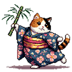 Pixel art new year fat calico cat re