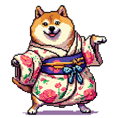 Pixel art new year fat shiba girly re