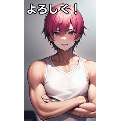 muscular pink haired boy