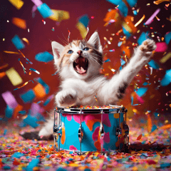 A kitten playing a musical instrument.