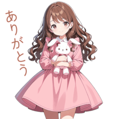 Cute brown hair pink dress girl stickers