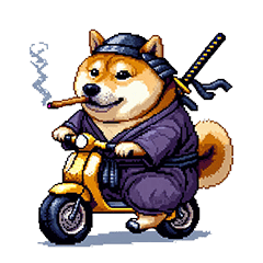 Pixel art bad samurai fat shiba dog