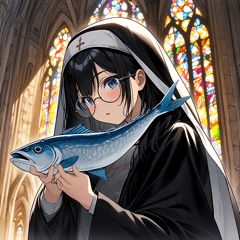 Nun holding a fish