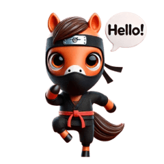 Cute ninja vaulting horse sticker 002