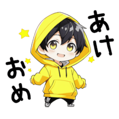 Cute black hair yellow hoodie boy resale