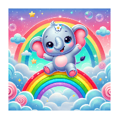 Over the rainbow is an elephant with big